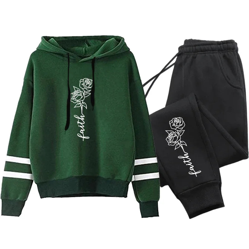 Comfort Jogging Women Tracksuit Daily Outdoor Autumn Winter Quality Hoodies Casual Single Piece Stripe Sweatshirt and Sweatpants