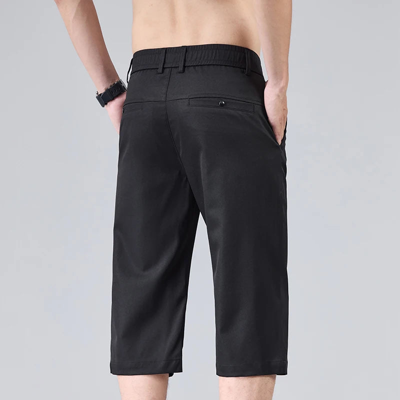 Men's Casual Thin Shorts Elastic Waist Comfortable Fashion Solid Color Straight Slim Breathable Male Clothing Short Pants