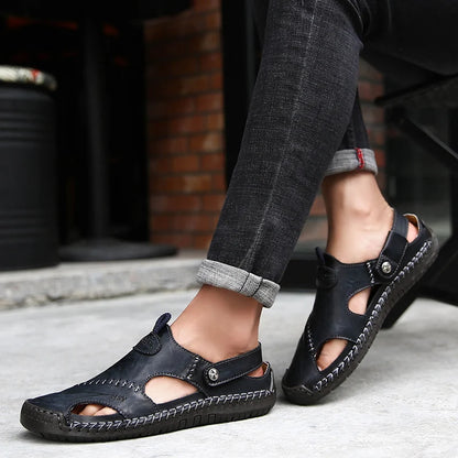 Men de verano Sandalias Genina cuero zapatos casuales zapatos de cuero para hombres para hombres zapatos de playa zapatos para hombres romanos zapatos