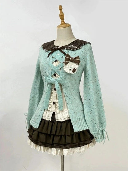 Doce Lolita Cardigans Mulheres Y2K Sweater Hollow Out suéter de bandagem Kawaii Pocket Pocket 2025 Japonês Casual Streetwear Tops JK Tops
