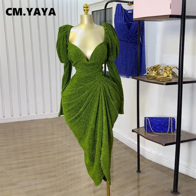 CM.yaya feminino manga longa sem alças RUCHED MINI MIDI DRESS 2025 Vestidos de férias de verão de verão Festa de vestidos sexy vestidos sexy