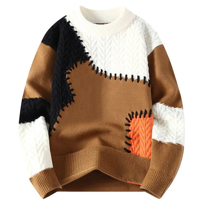 Talvimuotipusero miehet Patchwork Casual Knit Pullovers Mens paksu lämmin harajuku löysä neulotut puserot O-kaula-katuvaatteet