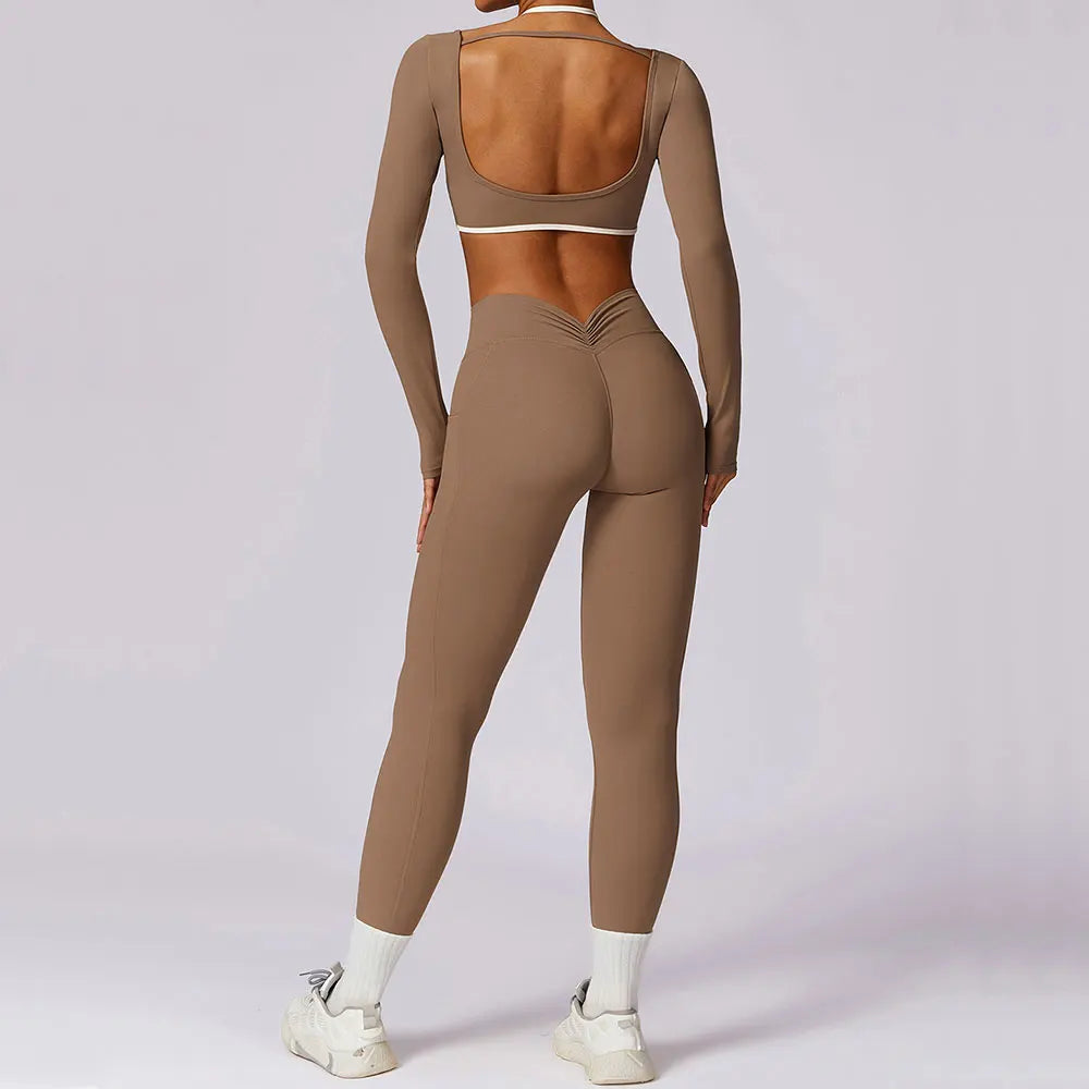 Women Tracksuit Yoga Set 2PCS Sport Suit GymWorkout Clothes Long Sleeve Gym Crop Top High Waist Leggings Fitness Bra Sports Wear