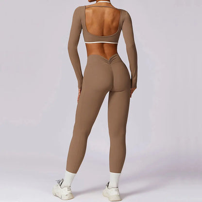 Women Tracksuit Yoga Set 2PCS Sport Suit GymWorkout Clothes Long Sleeve Gym Crop Top High Waist Leggings Fitness Bra Sports Wear