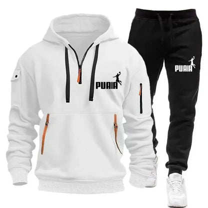 Men's tracksuit Zipper hoodie + Sweatpants 2-piece Fall/Winter Men's daily casual blazer Jogging suit Top and pants, tracksuit