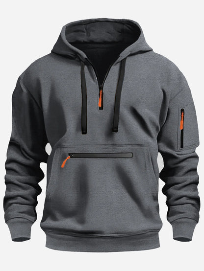 2024 Men's Hooded Sweater Leisure Sports Pullover Retro Harajuku Long Sleeve Zipper Multi-pocket Casual Loose Coat Street Wear