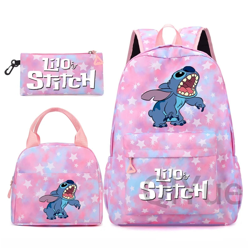 Disney Lilo Stitch Backpack Set for Girl Teen Student Back To School Knapsack Women Rucksack Mermaid Style Lunch Bag Pencil Case