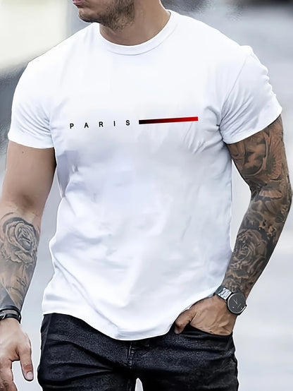 Men's 100% Cotton Summer Loose Paris Creative Letter Impresión Casual Slim Fit Red Lim Camiseta Camiseta de manga corta Top