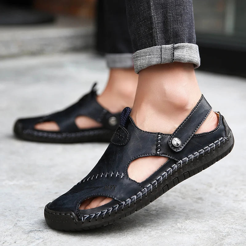 Men de verano Sandalias Genina cuero zapatos casuales zapatos de cuero para hombres para hombres zapatos de playa zapatos para hombres romanos zapatos