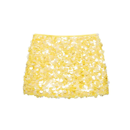 Trafza Sexy Woman Sequins Falda de cintura alta versátil Mini faldas delgadas Zipper 2025 Summer Beach Style Skirt Y2K