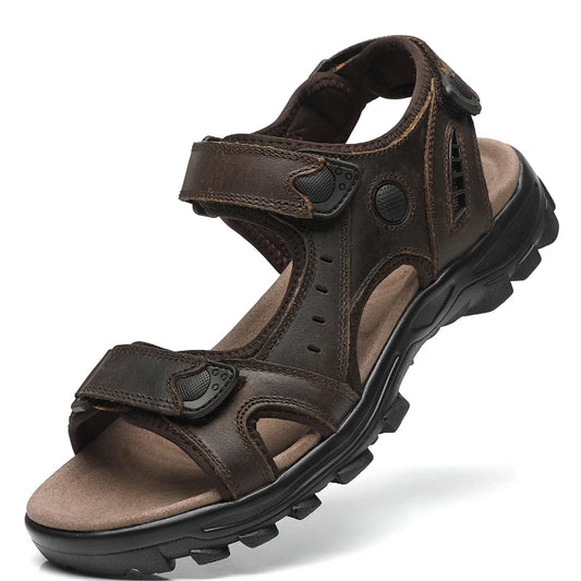 First-Layer Cowhide Men's New Fashion Open-Toe Casual Men's Summer Sandals, Adjustable Non-Slip, Comfortable Soft-Soled Beach Sh