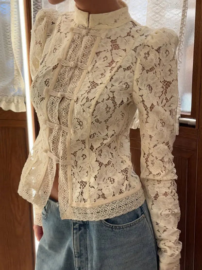 Tosy sommer spitzendruckhirts tops weibliche höhle out mody pulen put vintage durchsichtige bluse women's spitze zuckert sehkel hemden neu