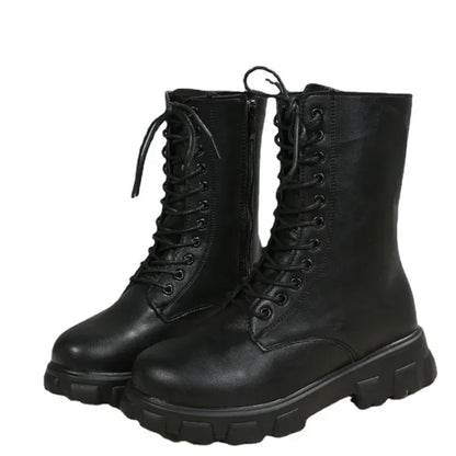 Boots Femmes 2024 AUTUMNE HIVER PU Cuir en cuir blanc Boots Boots Motorcycle Botines Femelle Talons Chunky Platform Boots Botas Mujer