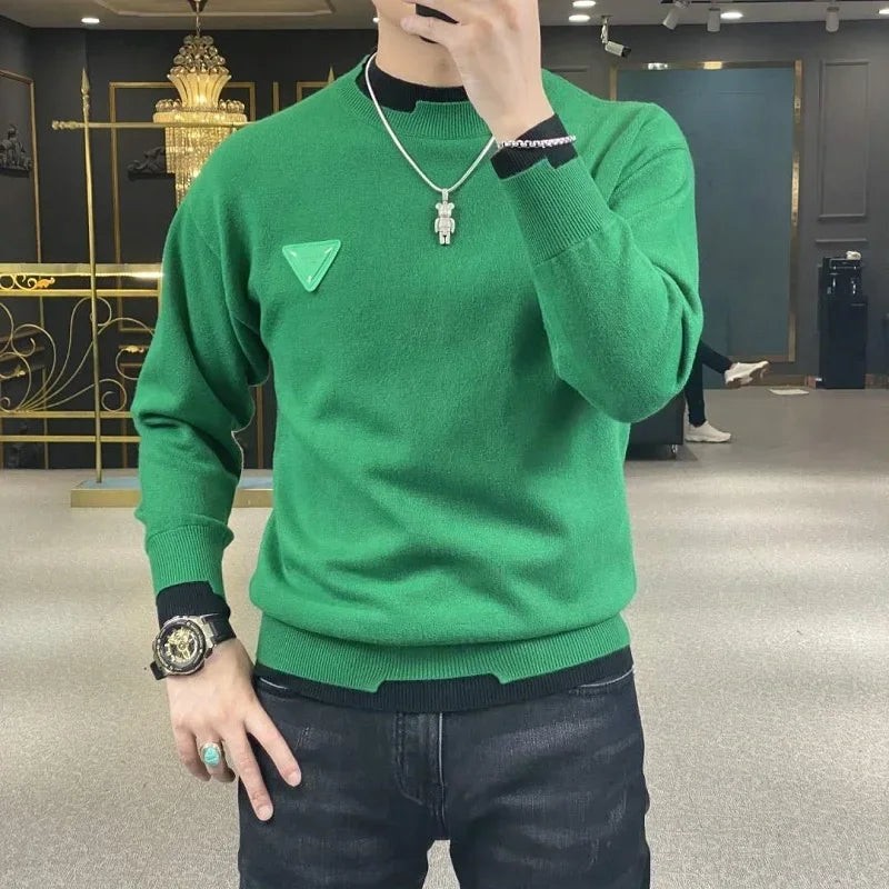 Pull d'automne / hiver Casual Men's Pull à manches longues Pauche de mode Contrast Contrasse Coup Sweat Sweetwear Streetwear Men Vêtements M-4XL