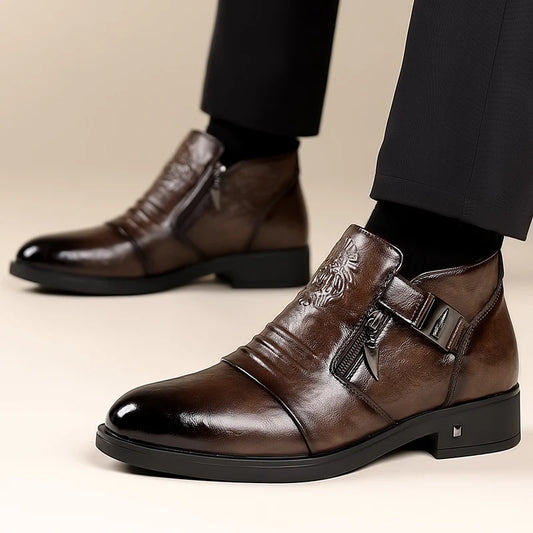All-match Chelsea Boots Men Ankle Boots Soft Leather Side Zipper Business Shoe Smart Formal Dress Shoes Walk Slip on Cowboy Boot