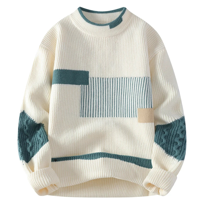 Masque en tricot en tricot en tricot Patchwork Patchwork Tricote Trifting Pulls Men Automne Hiver Daily Casual Warm Pullaters Prilleurs