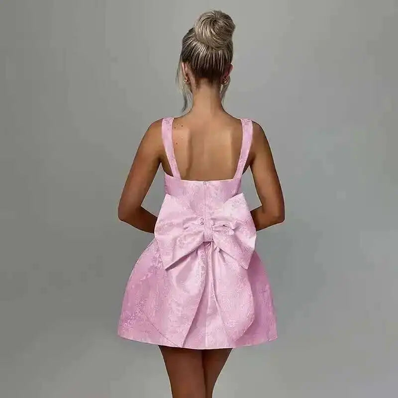 Townlike Jacquard Waist Wrap A-line Dress Women Mini 2024 Spring Summer Dress Elegant Bow Backless Sexy Party Dresses