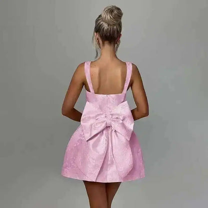 Townlike Jacquard Waist Wrap A-line Dress Women Mini 2024 Spring Summer Dress Elegant Bow Backless Sexy Party Dresses