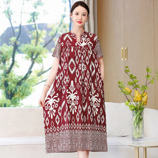 Large Size Print Cotton Rayon Sleep Dress For Summer Nightgowns Women New Loose Ladies Nightshirt Lounge Home Night Shirt XL-5XL