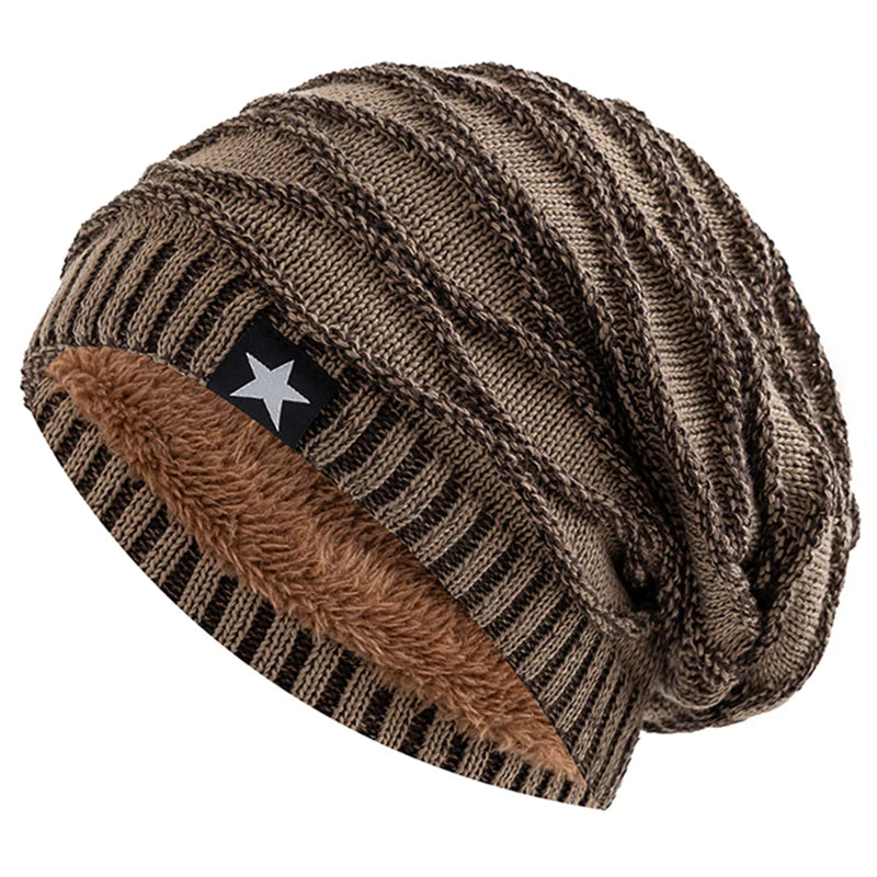 Ny unisex slouchy vinterhatter legger til pelsfôrede menn og kvinner varm beanie cap casual five-spiss stjerne dekor vinterstrikkede hatter
