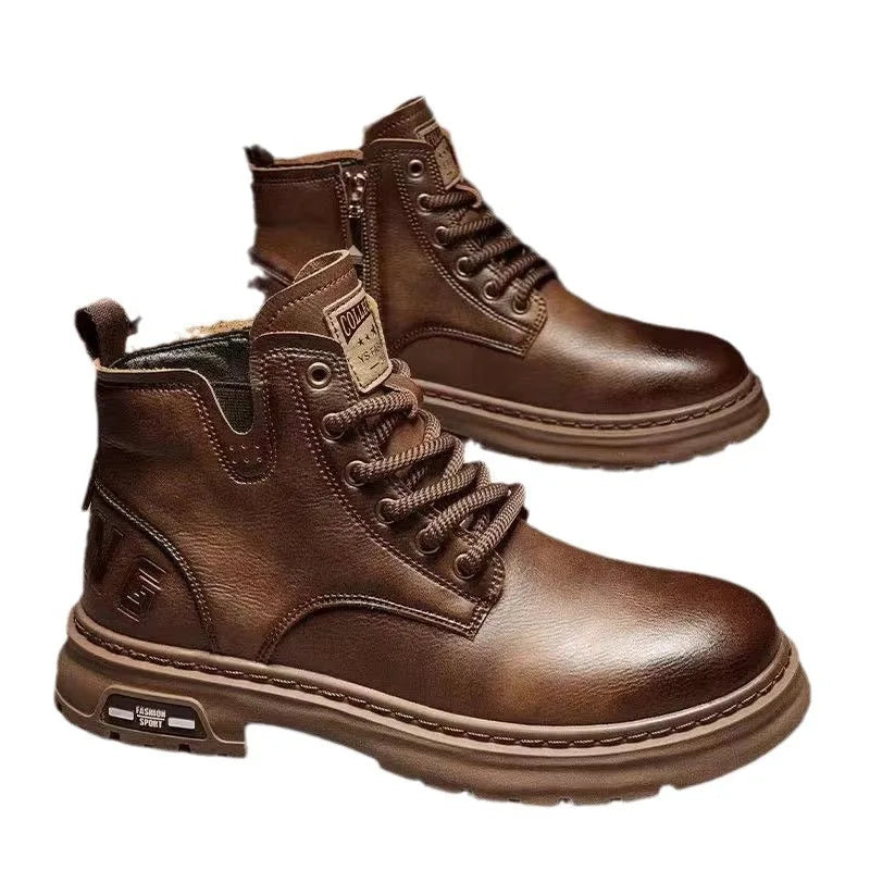 Winter Männerstiefel Trendy Herrenschuhe Britische Frachtstiefel im Freien im Freien vielseitige Freizeitschuhe Mann Schuhe Knöchelstiefel