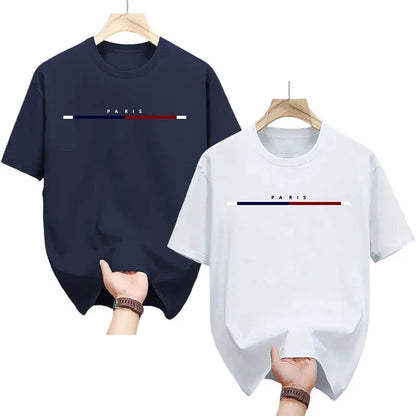 2 Packs 100% Cotton T-shirt for Men Paris City Vibe Tee Shirts Male Summer Daily Casual Fashion Tops Home Outdoor Comfort Tees