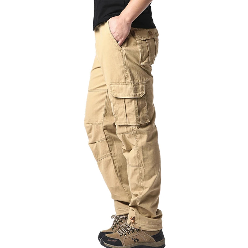 Große Taschenlose Overalls Herren Outdoor Sport Jogging Tactical Hosen Elastische Taille Reine Baumwoll -Freizeithosen