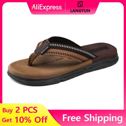 [LANG YUN ] Summer Man Flips Flops Breathable Comfortable Beach Shoes  Men's Home Slippers