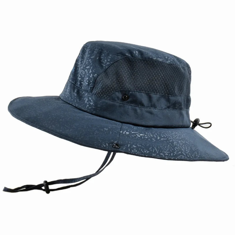 Foldable Summer Adjustable Sun Hats for Men Outdoor Breathable Mesh Fishing Cap Wide Brim Climbing Hat Design Bucket Shade Hat