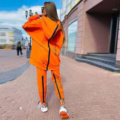 Fashion Casual Loose Suit Letter Printing Long Sweater Sweatpants 2 PCS Running Tracksuit Women Fitness Clothing