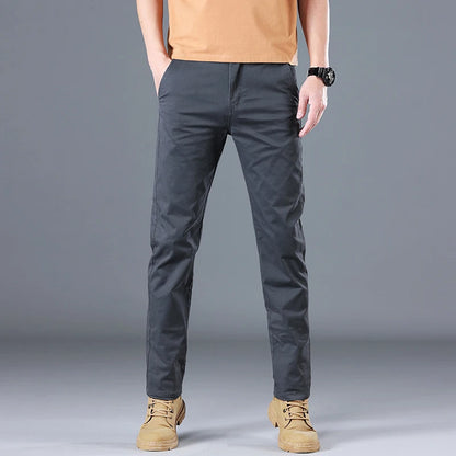 2024 Men's High Quality Pure Cotton Classic Solid Color Casual Pants Business Stretch Cotton Slim Straight Brand Trousers Male