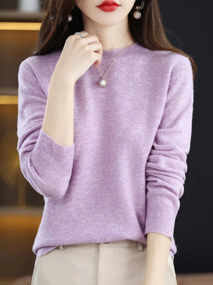 Mode 100% merino ull kvinnors tröja o-hals långärmad pullover vår höst vinter bast Jumper kläder stickkläder toppar