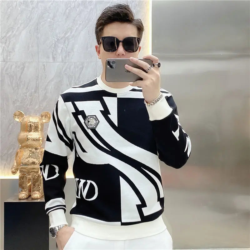 Tendencia versátil otoño nuevo imprenta de cuello de ojo de los hombres insignia de color de contraste