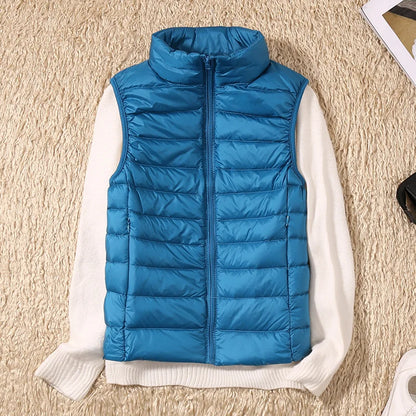 Female Winter Windproof Vest Coat New Sleeveless Portable Duck Down Vest Stand Collar Thin Jacket Ultra-light Slim Down Jacket