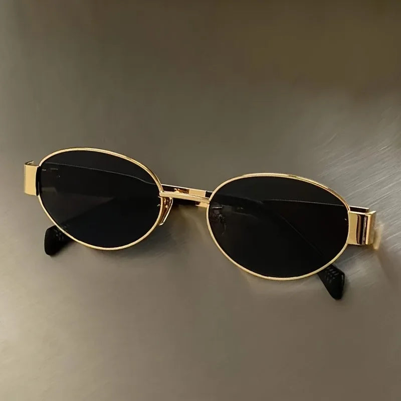 Retro Metal Frame Pilot Oval Sunglasses Women Men Brand Designer Vintage Round Sun Glasses Luxury 90s Green Lens Shades Male
