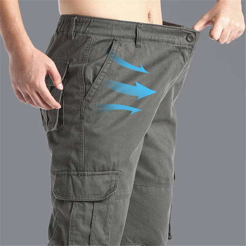 Große Taschenlose Overalls Herren Outdoor Sport Jogging Tactical Hosen Elastische Taille Reine Baumwoll -Freizeithosen