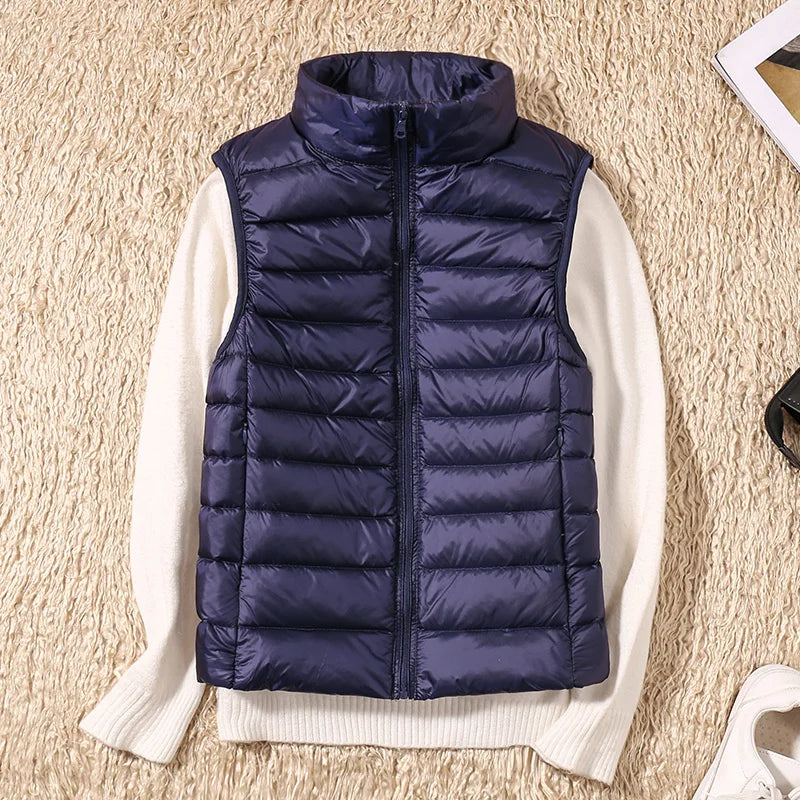 Female Winter Windproof Vest Coat New Sleeveless Portable Duck Down Vest Stand Collar Thin Jacket Ultra-light Slim Down Jacket
