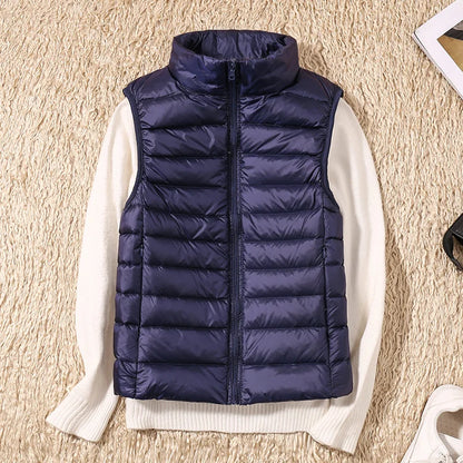 Female Winter Windproof Vest Coat New Sleeveless Portable Duck Down Vest Stand Collar Thin Jacket Ultra-light Slim Down Jacket
