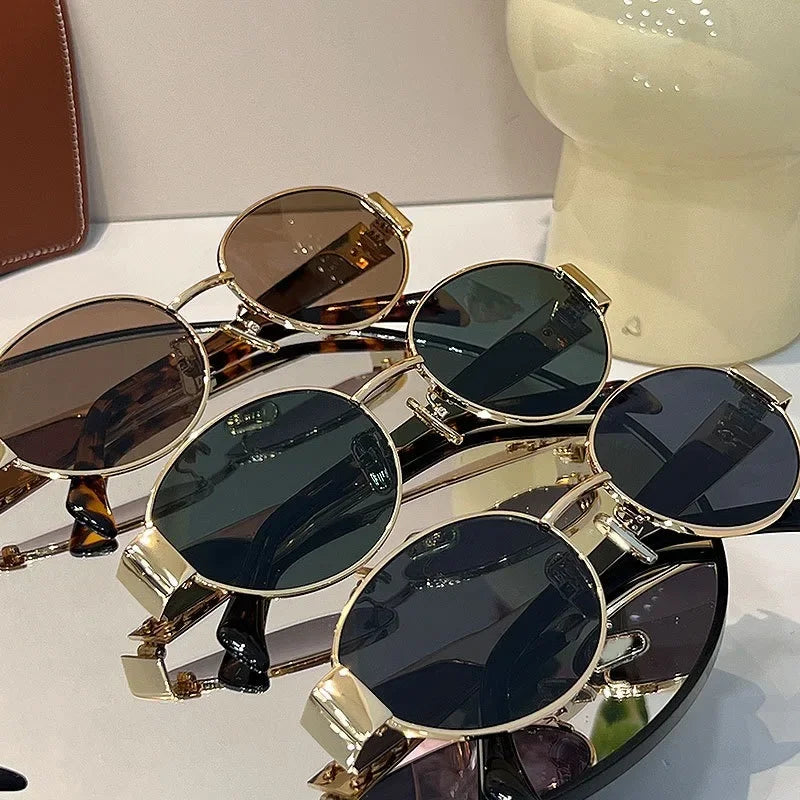 Retro Metal Frame Pilot Oval Sunglasses Women Men Brand Designer Vintage Round Sun Glasses Luxury 90s Green Lens Shades Male