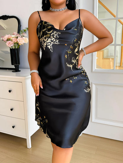 Plus Size Random Floral Print Sleeveless Nightdress Elegant and Comfortable Loungewear for Women