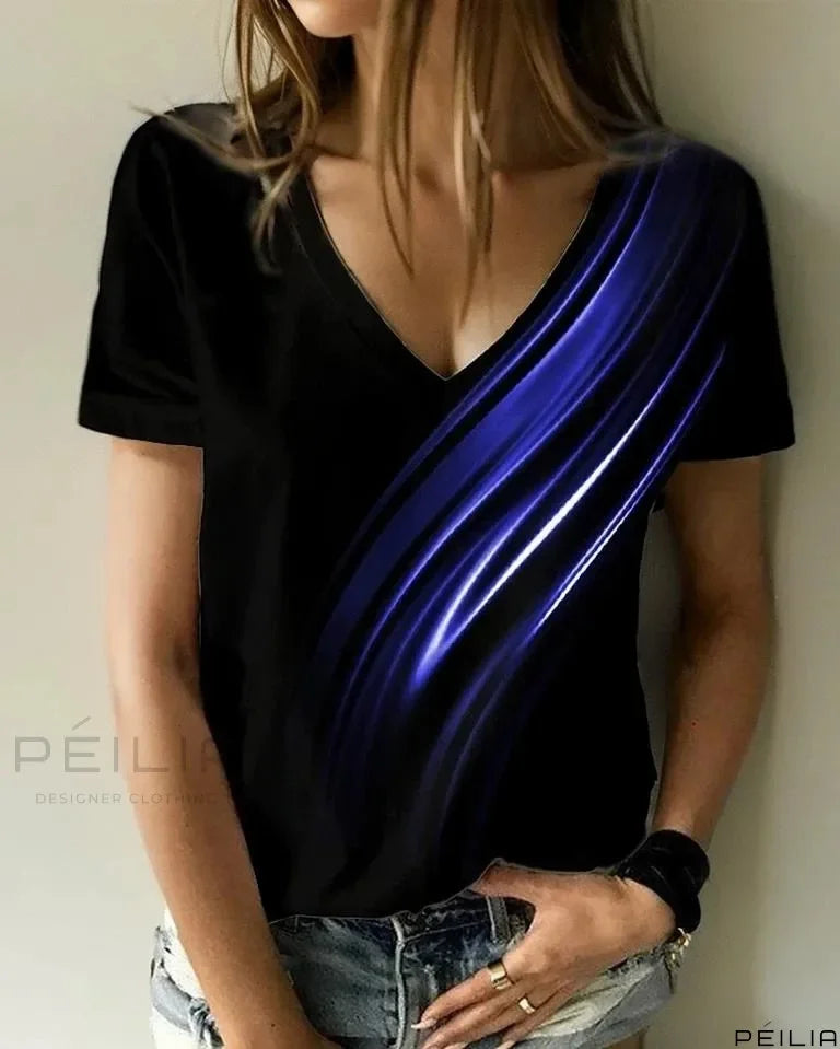 VSummer New Damen-T-Shirt 3D Elegante Atmosphäre V-Ausschnitt Kurzarm Shirt Mode Frauen T-Shirt Kleidung Y2K Frauen T-Shirt