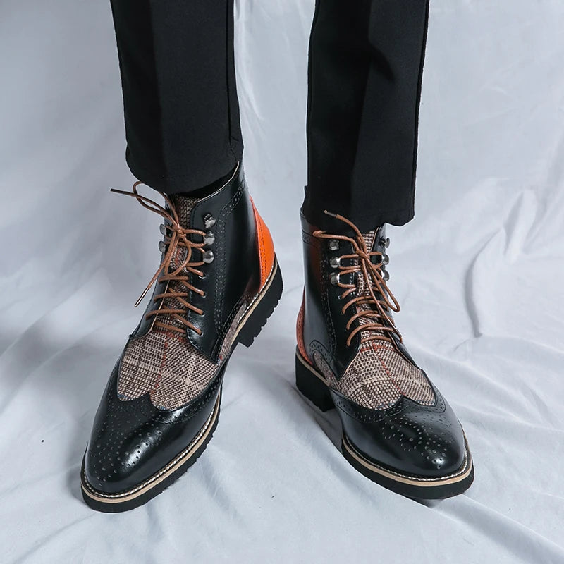 Forårs- og efterårsmænd Mid Top Martin -støvler med britisk stil udskæring og splejsning af forretning fritid retro mode korte støvler