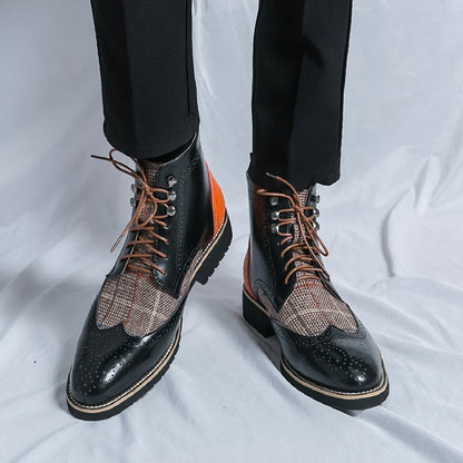 Forårs- og efterårsmænd Mid Top Martin -støvler med britisk stil udskæring og splejsning af forretning fritid retro mode korte støvler