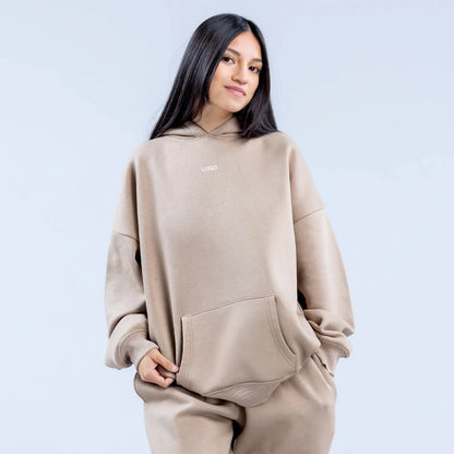 New Women's Casual Fashion Print Suit Solid Color Thickened Warm Hooded Top Elastic Sports Pants Female's Yoga Hoodie