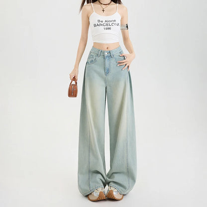 Summer Lyocell Thin Woman Jeans High Waist Wide Leg Denim Clothing Design Sense Comfort Straight Pant Retro Blue Casual Trousers