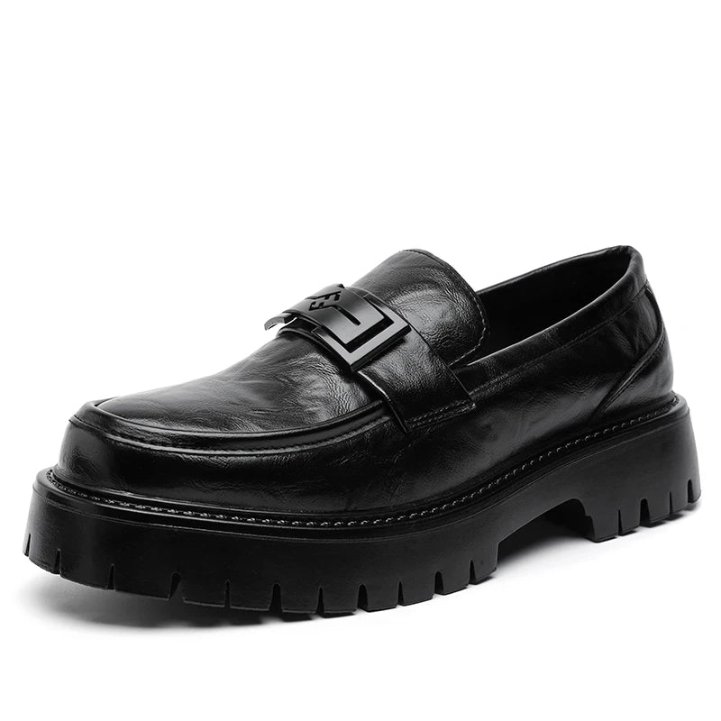 Menns skinn uformelle sko tykk soled loafers Spring høst Ny stil Simple Black Men's Business Work Shoes Big Size ： 38-48