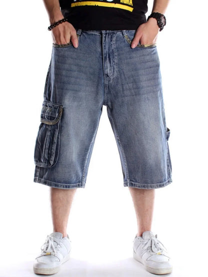 2025 Multiple pockets Mens Plus Size Loose Baggy Denim Shorts Fashion Streetwear Hip Hop Skateboard Cargo Jeans Short for Male