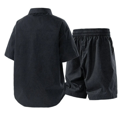 Men's Summer Casual Versatile Fashionable Cool Short-Sleeved Shirt And Shorts Set Trendy Business Casual Outfit
