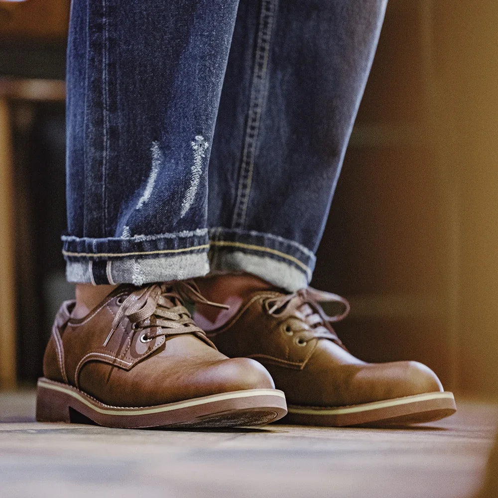 Stivali da lavoro a basso taglio di Maden Stivali rotondi per cavalli pazzi di cuoio artigianato scarpe in pelle autunnale in pelle vintage stivali da streetwear