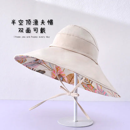 Women Cotton Wide Brim Sun Hats Metal Wired Edge Summer UV Protection UPF Boho Hat for Beach Hiking Garden Travel Chin Strap